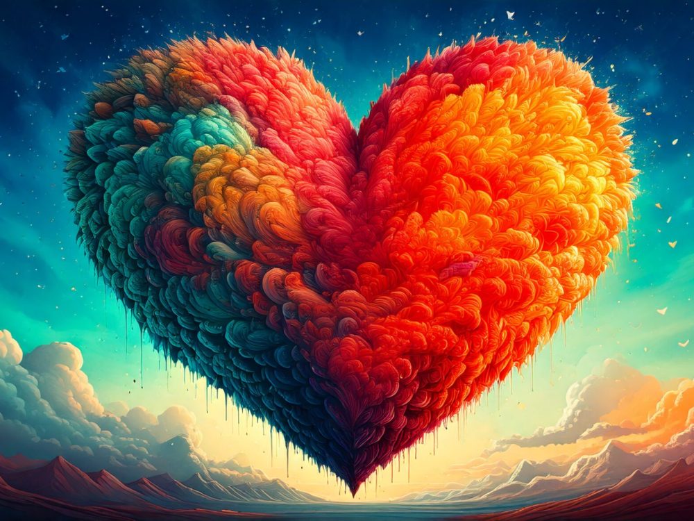 Firefly a cool big heart in the sky in the colors orange, blue, red and green 3155