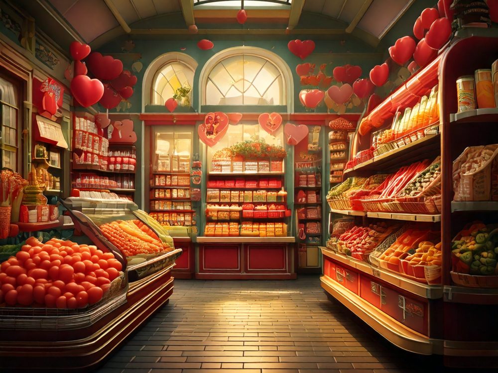 Firefly a store with grosseries with hearts oin the labels 77381