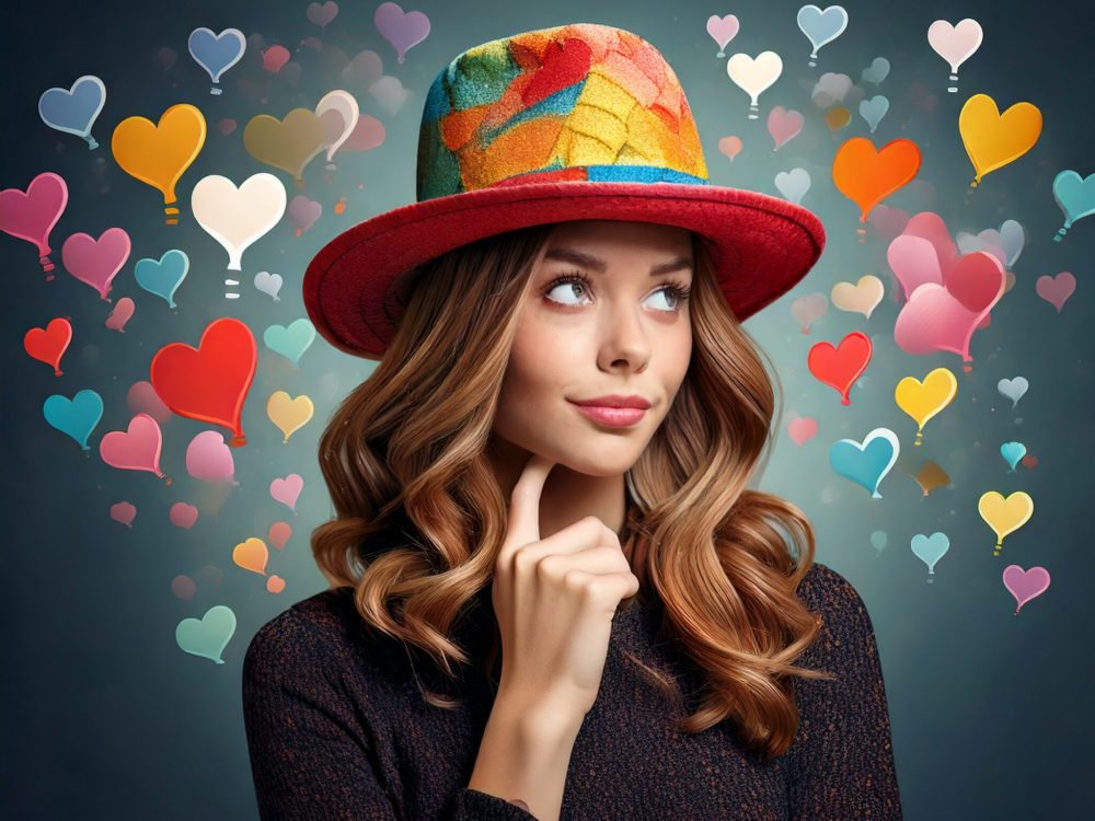 Firefly one hat with question mark and great thoughts with hearts in different colors 5579
